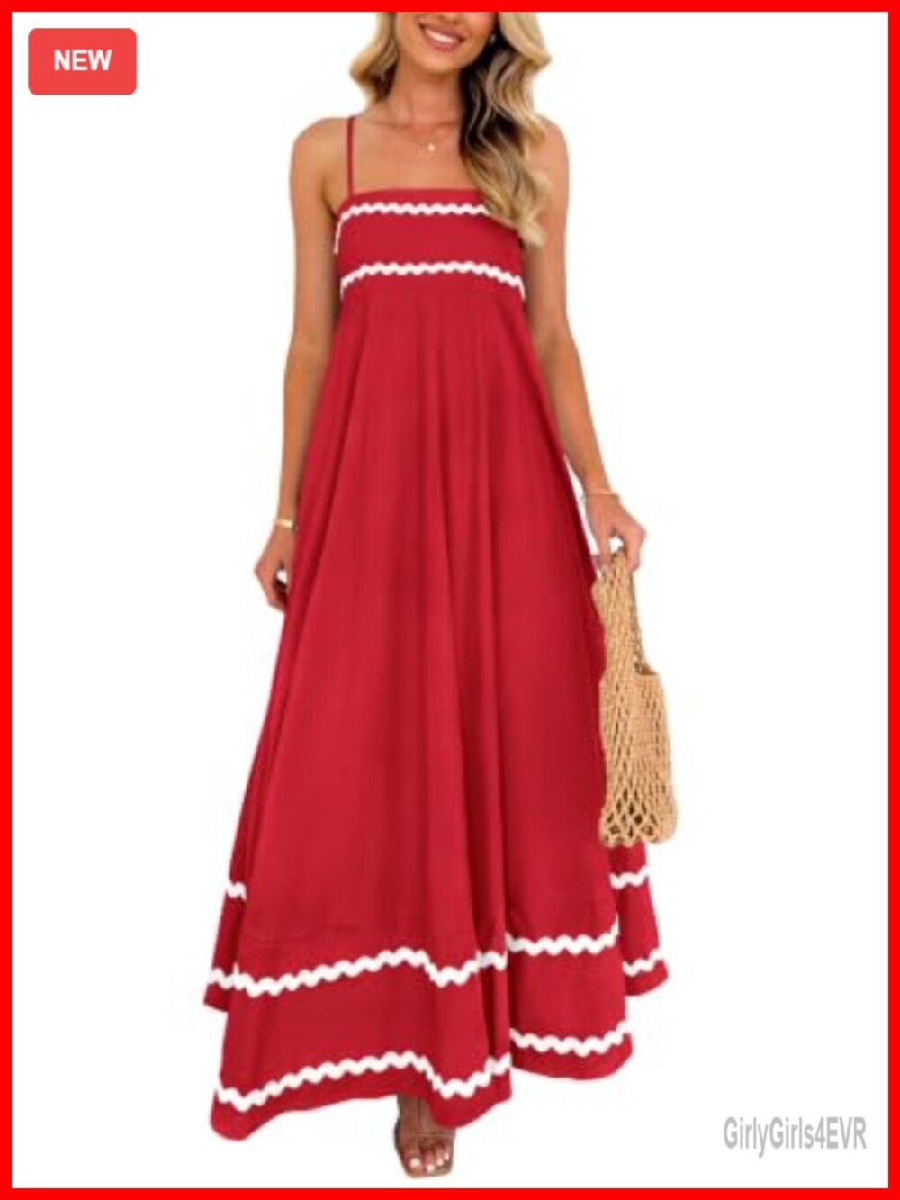 Spaghetti Strap Boho Maxi Dress A-Line Square Neck Sleeveless Sundress
